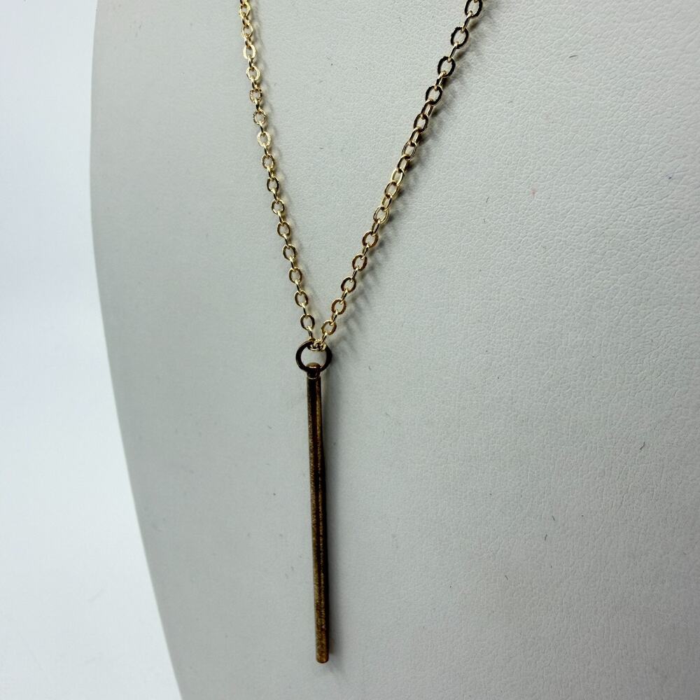 Gold Tone Minimalist Bar Pendant Necklace Essential Layering Statement Dainty - Picture 5 of 10